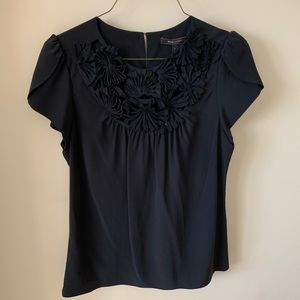 NEW Black Silk Floral Appliqué Blouse